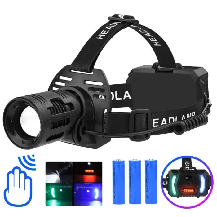Ліхтарик налобний CARBON BL-2322-TG+3LED (White+red+blue+green), Ліхтарик військовий світлодіодний налобний
