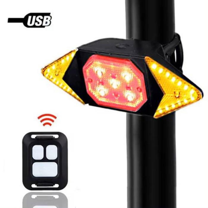 Велоліхтар LY-6700 із зазначенням поворотів (red+yellow+blue), waterproof, Миготливий велоліхтар