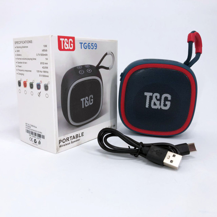 Портативна Bluetooth-колонка TG659 з ремінцем, Bluetooth колонка з підсвічуванням. Колір: синій
