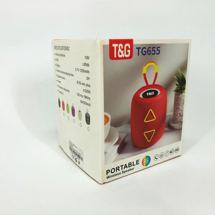 Портативна колонка TG655 5W з RGB підсвічуванням та ремінцем, бездротова колонка потужна. Колір: червоний