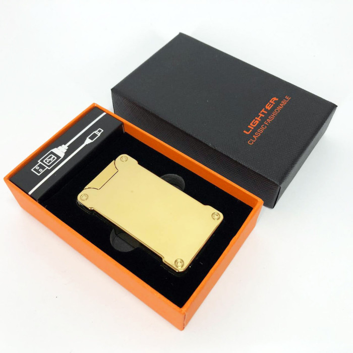 Дугова електроімпульсна запальничка із USB-зарядкою ліхтариком LIGHTER HL-437, Юсб запальничка. Колір: золотий
