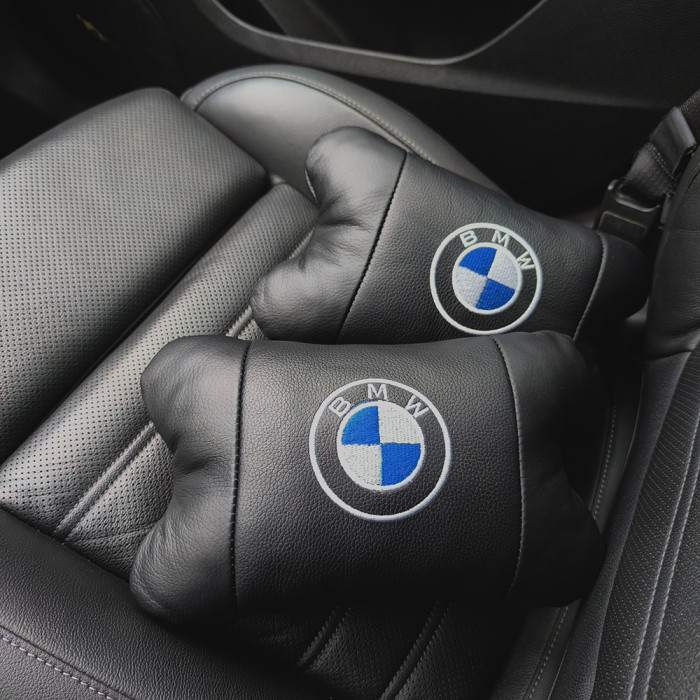 Авто подушки 2шт — набір BMW з натуральної шкіри, на підголівник у машину, Автомобільна подушка БМВ