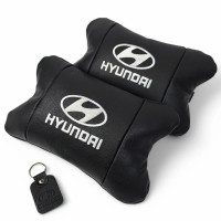 Набір подушок для авто Hyundai 2шт, натуральна шкіра, чорний колір, комфортні підголовники в автомобіль