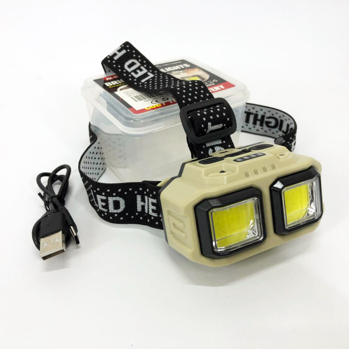 Ліхтар налобний акумуляторний Bailong HX-816S 2COB(white+red) із сенсорним датчиком вологозахист