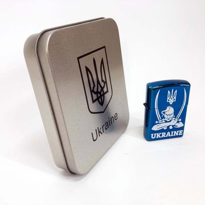 Дугова електроімпульсна запальничка USB Україна (металева коробка) HL-449. Колір: синій