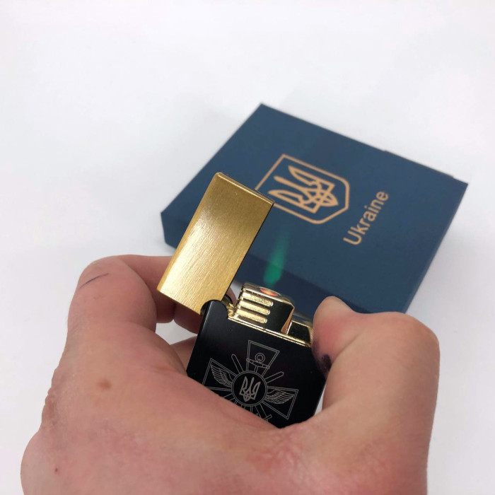 Запальничка газова Україна (Подарунка, турбо полум'я) HL-393-1. Колір: золото