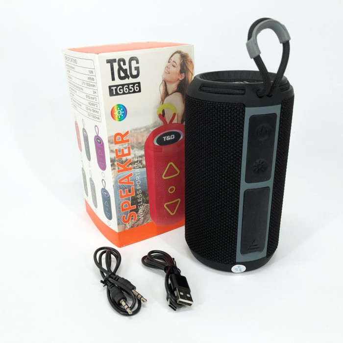 Bluetooth колонка портативна TG656 FM-радіо, акумуляторна колонка для музики. Колір: чорний