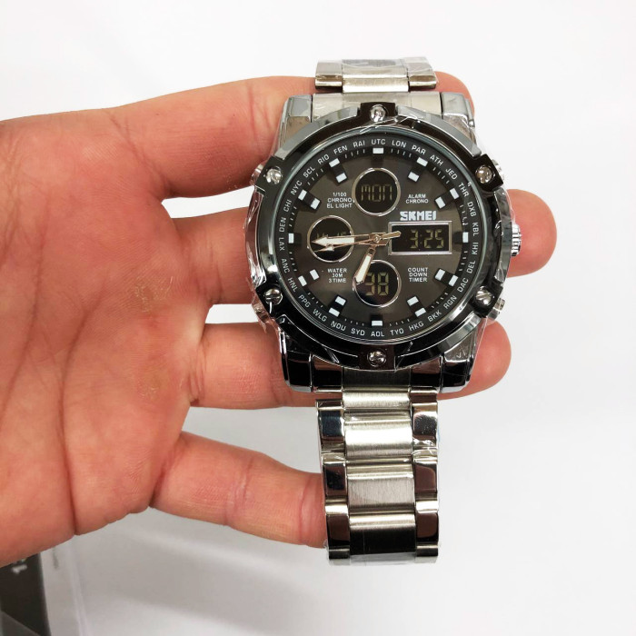 Годинник наручний чоловічий SKMEI 1389SIBK SILVER-BLACK, модний чоловічий годинник. Колір: срібний + чорний