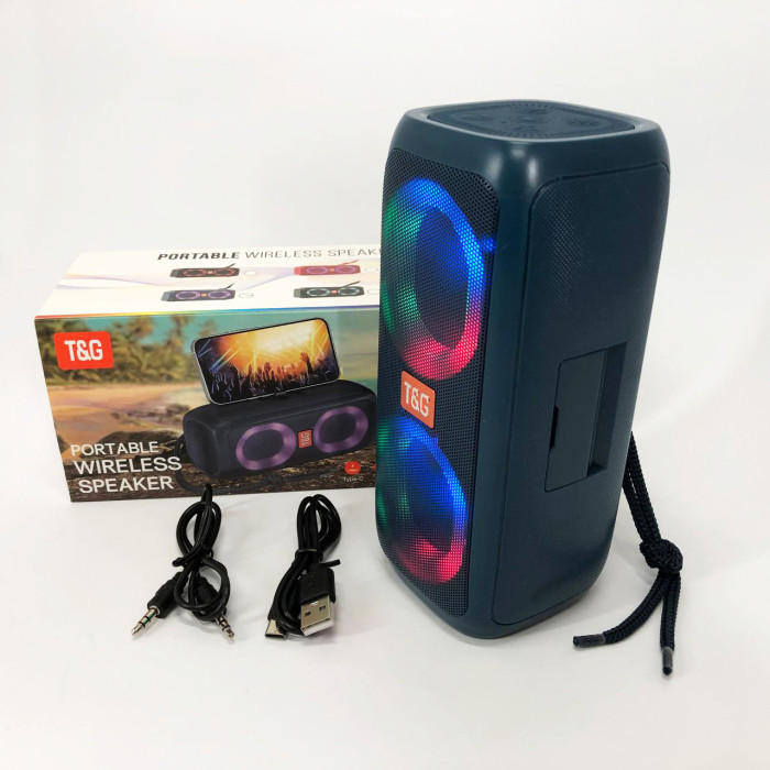 Портативна колонка TG333 2x5W з RGB підсвічуванням, гучна блютуз колонка. Колір: синій