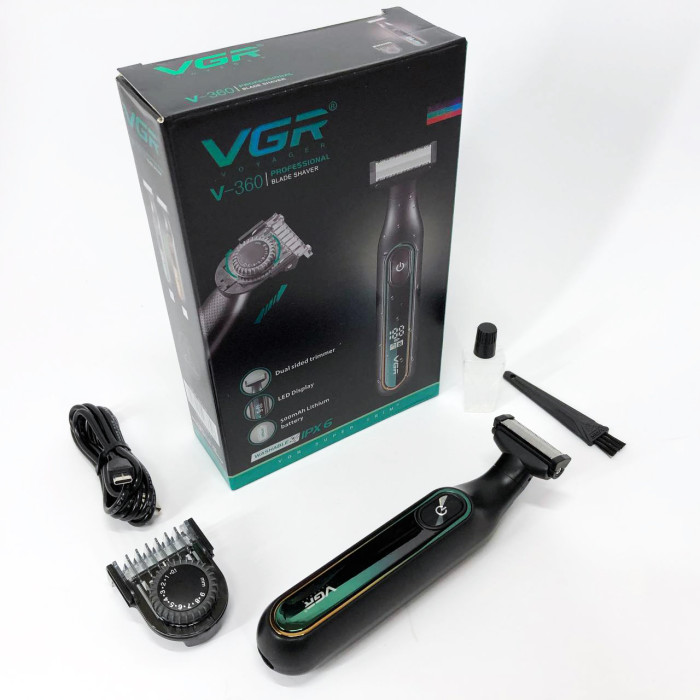 Електробритва VGR V-360 GREEN, Бездротова електробритва, Тример для вусів, Електробритва з насадками