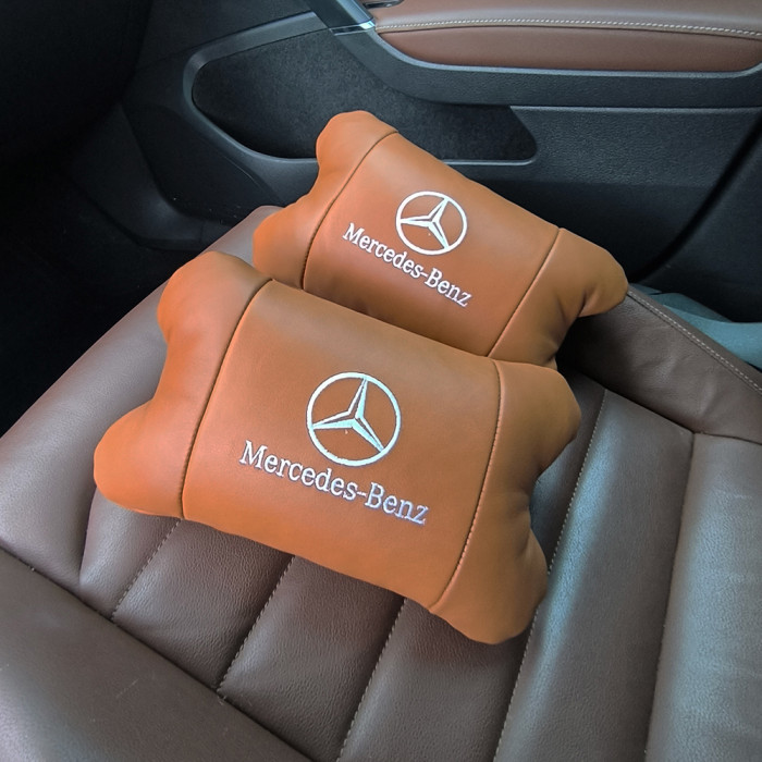 Комплект 2шт для підголівника Mercedes-Benz, виготовлених з натуральної коричневої шкіри. Комфорт в авто