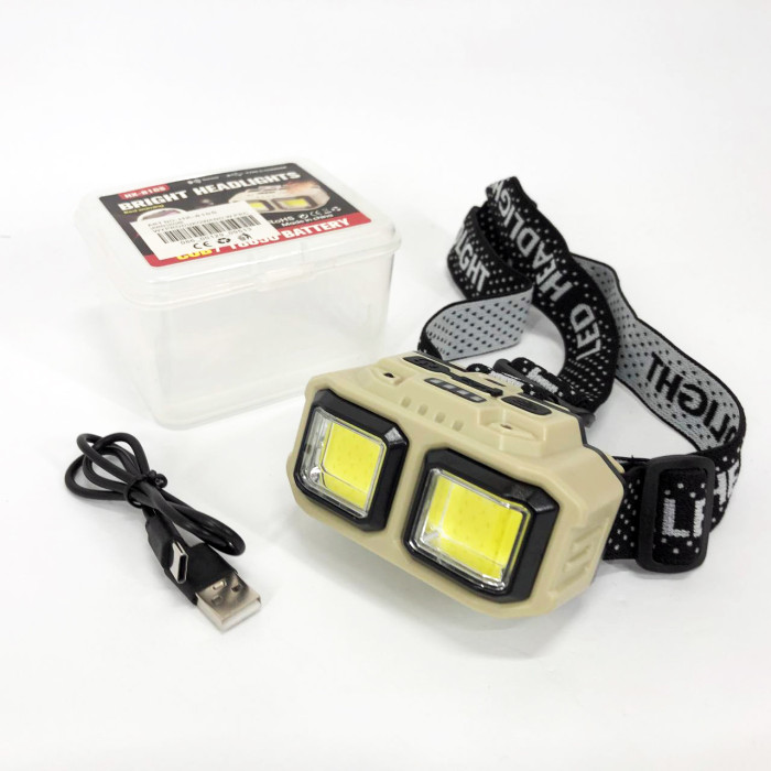 Ліхтар налобний акумуляторний Bailong HX-816S 2COB(white+red) із сенсорним датчиком вологозахист