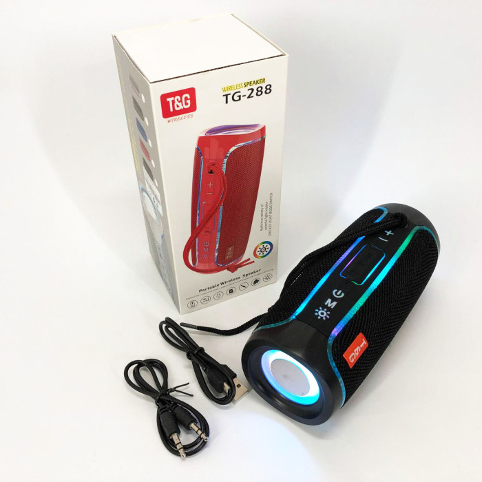 Портативна колонка Bluetooth з LED підсвічуванням TG288, акумуляторна колонка для музики. Колір: чорний