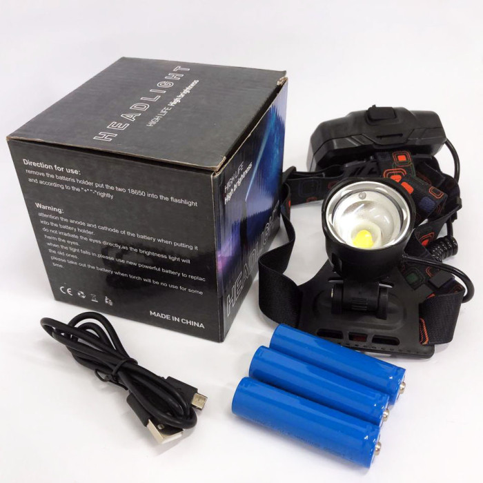Ліхтар налобний X-Balong XQ-219-HP50 акумуляторний LED zoom з функцією Power Bank 3 режими роботи