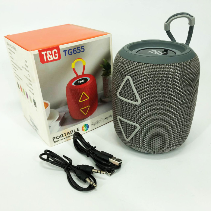 Портативна колонка TG655 5W з RGB підсвічуванням та ремінцем, Гучна блютуз колонка. Колір: сірий