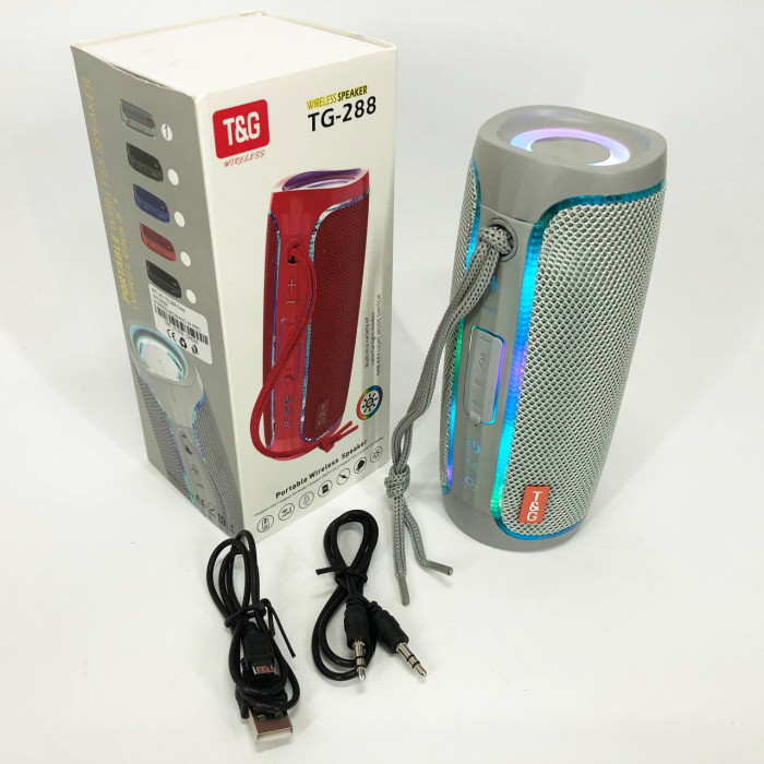 Портативна колонка Bluetooth з LED підсвічуванням TG288, акумуляторна колонка для музики. Колір: сірий
