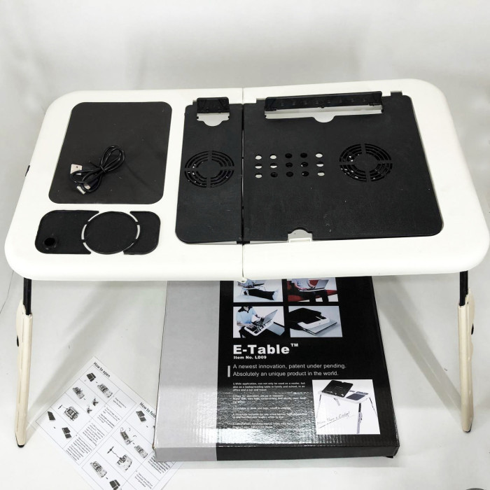 Складаний столик для ноутбука LD-09 E-Table, столик з охолодженням 2 USB кулера, Стіл підставка з вентиляцією