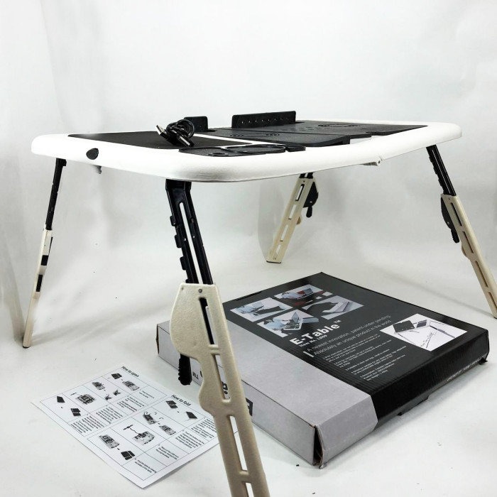 Складаний столик для ноутбука LD-09 E-Table, столик з охолодженням 2 USB кулера, Стіл підставка з вентиляцією