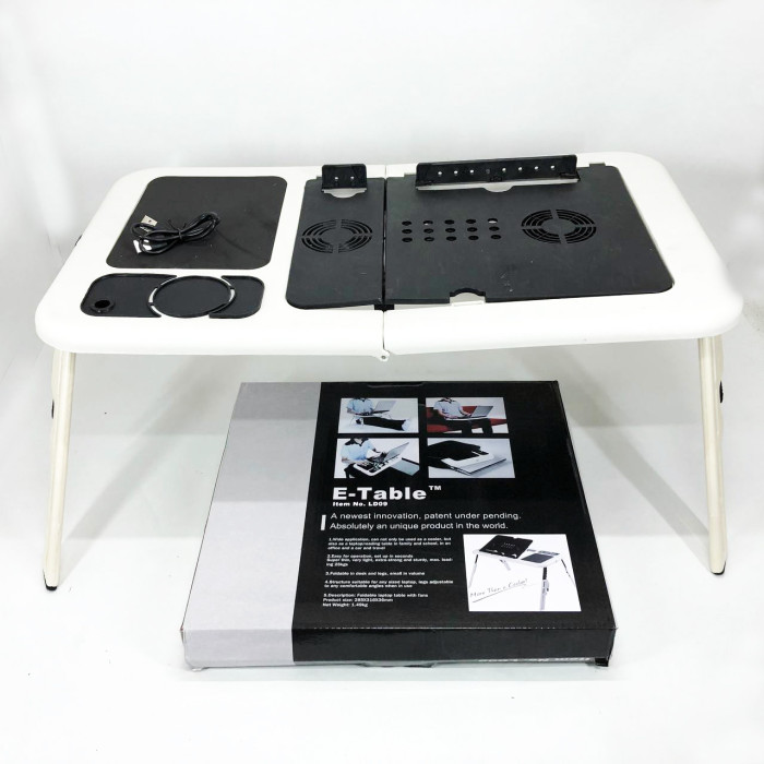 Складаний столик для ноутбука LD-09 E-Table, столик з охолодженням 2 USB кулера, Стіл підставка з вентиляцією