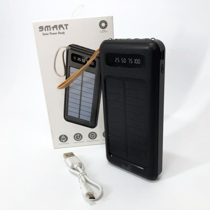 Power Bank Solar Smart 1015 зарядний пристрій на сонячній батареї 20000mAh з індикатором заряду Чорний