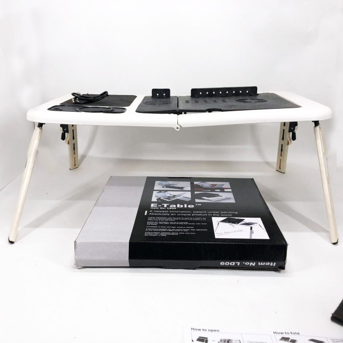 Складаний столик для ноутбука LD-09 E-Table, столик з охолодженням 2 USB кулера, Стіл підставка з вентиляцією