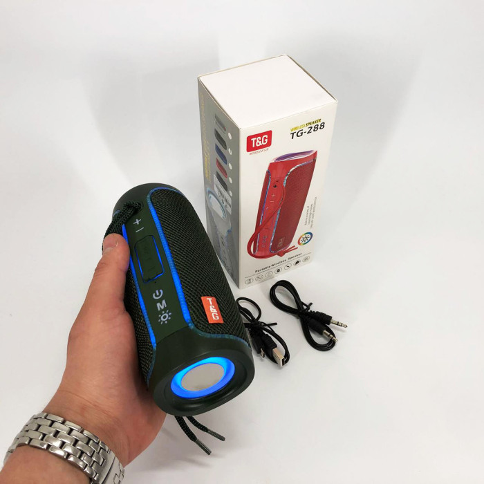 Портативна колонка Bluetooth з LED підсвічуванням TG288, акумуляторна колонка для музики. Колір: зелений