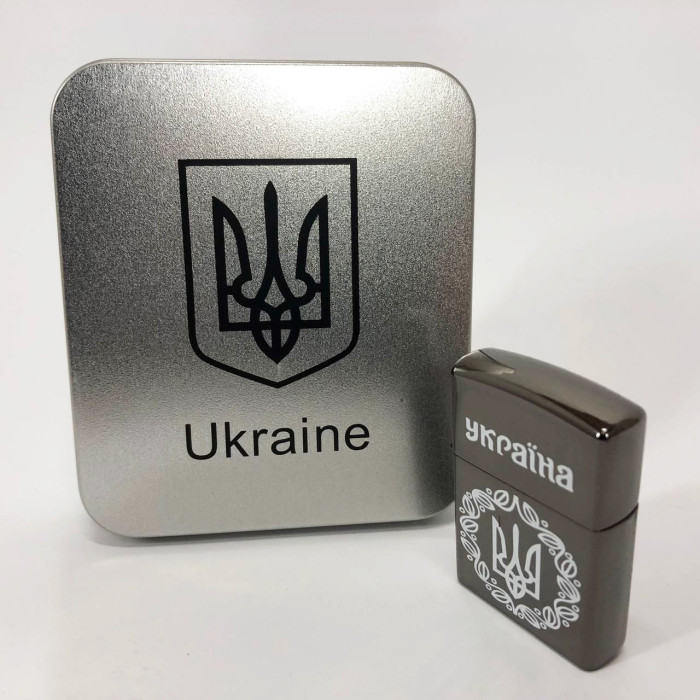 Дугова електроімпульсна запальничка USB Україна металева коробка HL-447. Колір: чорний