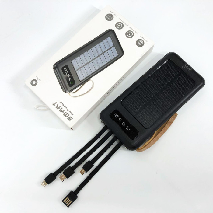 Power Bank Solar Smart 1015 зарядний пристрій на сонячній батареї 20000mAh з індикатором заряду Чорний