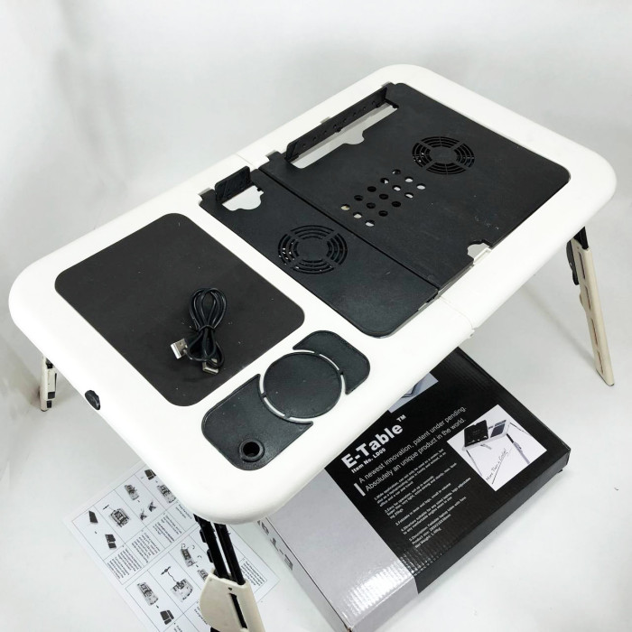 Складаний столик для ноутбука LD-09 E-Table, столик з охолодженням 2 USB кулера, Стіл підставка з вентиляцією