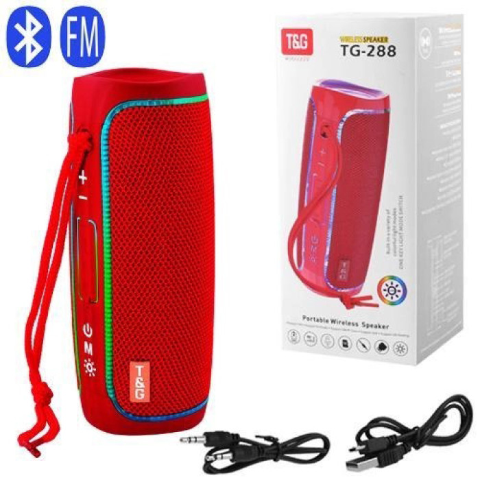 Портативна Bluetooth колонка з LED підсвічуванням TG288, гучна колонка для вечірки. Колір: червоний