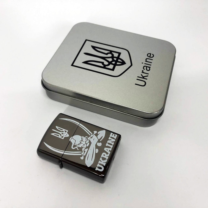 Дугова електроімпульсна запальничка USB Україна (металева коробка) HL-449. Колір: чорний