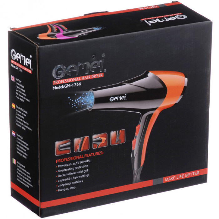 Фен GEMEI GM-1766 2.6 кВт АС, жіночий фен для волосся, електрофен для волосся. Колір: фіолетовий