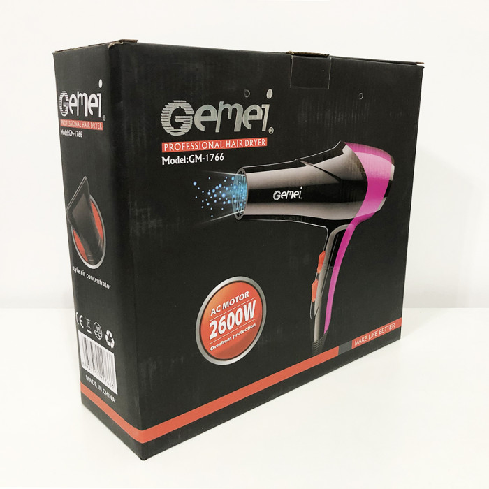Фен GEMEI GM-1766 2.6 кВт АС, жіночий фен для волосся, електрофен для волосся. Колір: фіолетовий