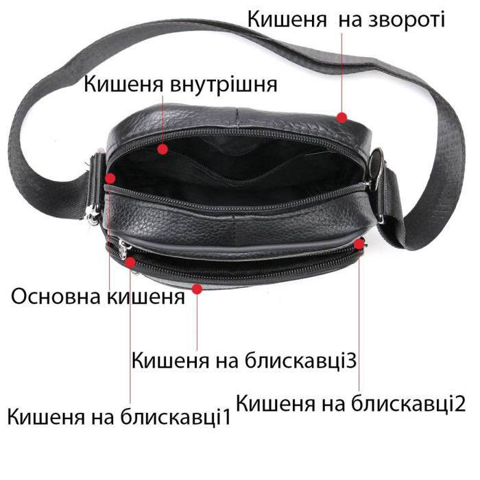Стильна чоловіча сумка через плече з натуральної шкіри, компактний розмір, багато відділень
