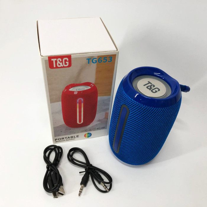 Портативна Bluetooth-колонка TG653 USB з ремінцем, Бездротова колонка портативна потужна. Колір: синій