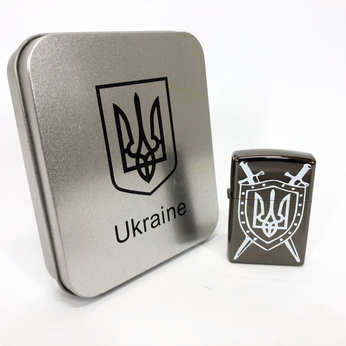 Дугова електроімпульсна запальничка USB Україна металева коробка HL-446. Колір: чорний