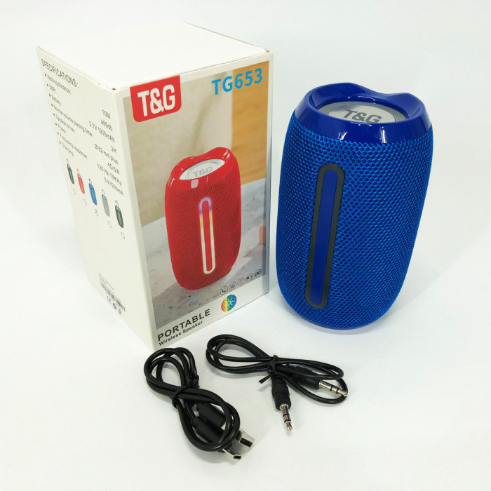 Портативна Bluetooth-колонка TG653 USB з ремінцем, Бездротова колонка портативна потужна. Колір: синій
