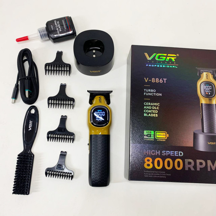 Тример для стрижки волосся VGR V-886T GOLD 8000RPM 4 насадки