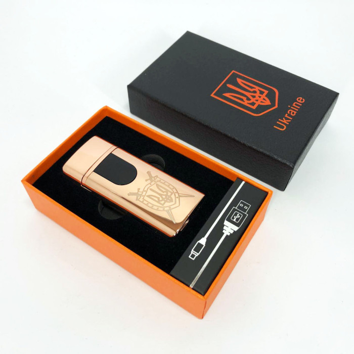Електрична та газова запальничка Україна з USB-зарядкою HL-431, Юсб запальничка. Колір: золотий
