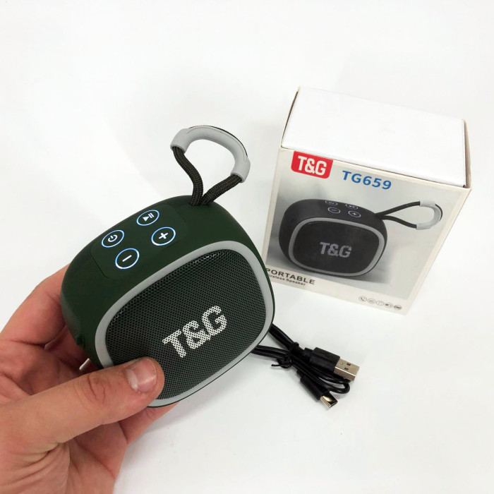 Портативна Bluetooth-колонка TG659 з ремінцем, Бездротова колонка портативна потужна. Колір: зелений