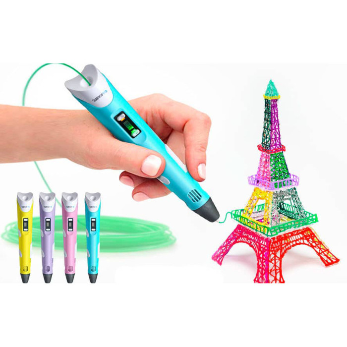 3D ручка Smart 3D Pen 2 c LCD дисплеєм, Цікава ручка 3д для дітей, Оригінальна. Колір: блакитний