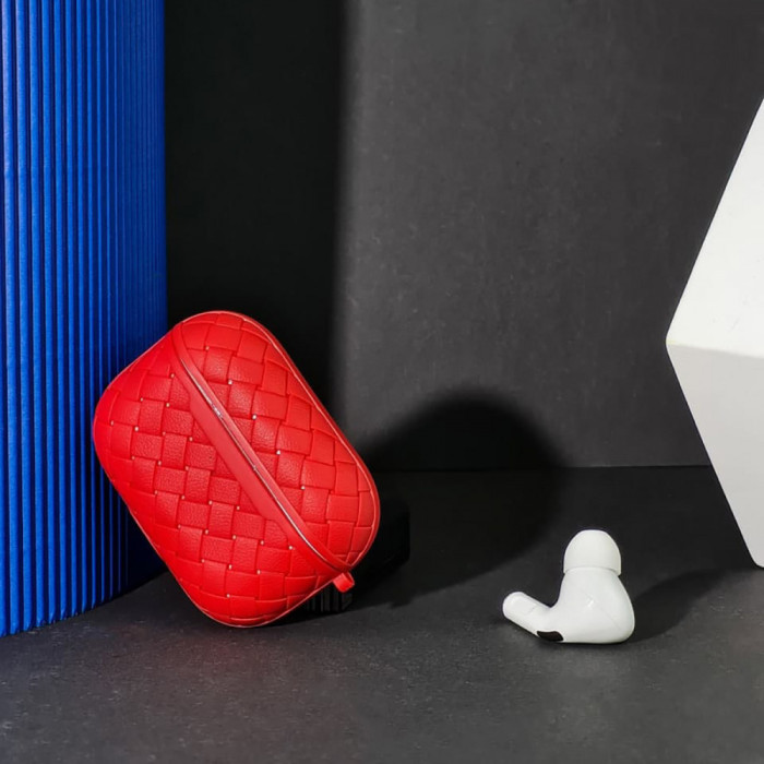 Чохол на AirPods плетена шкіра. червоний