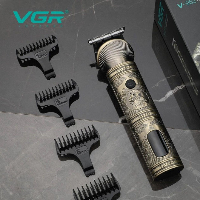 Акумуляторна машинка для стрижки волосся VGR V-962 тример для бороди та вусів з насадками 1-7 мм