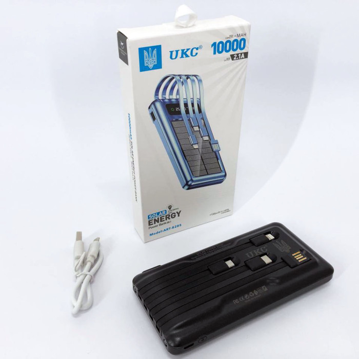 Портативний зарядний пристрій на 10000mAh, Power Bank на сонячній батареї, заряджання. Колір: чорний