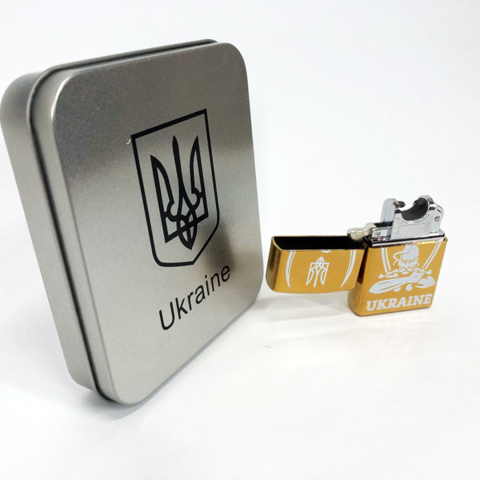 Дугова електроімпульсна запальничка USB Україна (металева коробка) HL-449. Колір: золотий