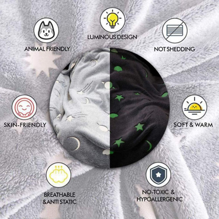 Плед, що світиться в темряві, плюшеве покривало Blanket kids Magic Star 150х100 см флісова ковдра. Колір: синій