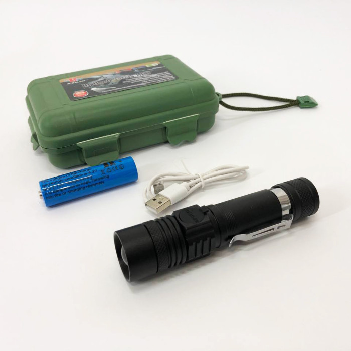 Тактичний ліхтар Bailong BL-518/8518-T6 3 режими роботи zoom з/в microUSB кейс, кишеньковий міні ліхтар