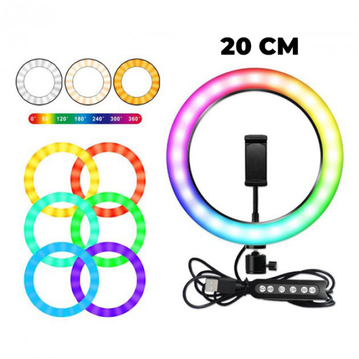 Кільцева світлодіодна лампа RGB LED RING MJ20 20 см із тримачем телефону