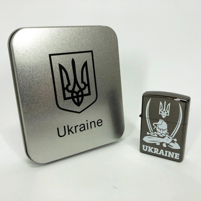 Дугова електроімпульсна запальничка USB Україна (металева коробка) HL-449. Колір: чорний