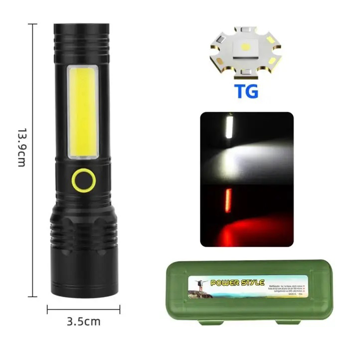 Ліхтарик BN-537-TG+COB (White+red), Тактичний ліхтар ручний, Топ-ліхтарик, Ліхтарик поліс